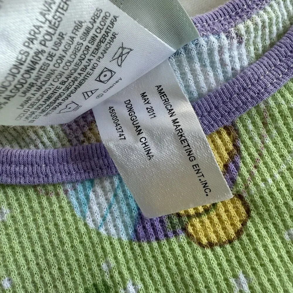 Vintage Y2K Girl's Disney Fairies Tinker Bell Thermal Pajama 2 Piece Set Sz 6